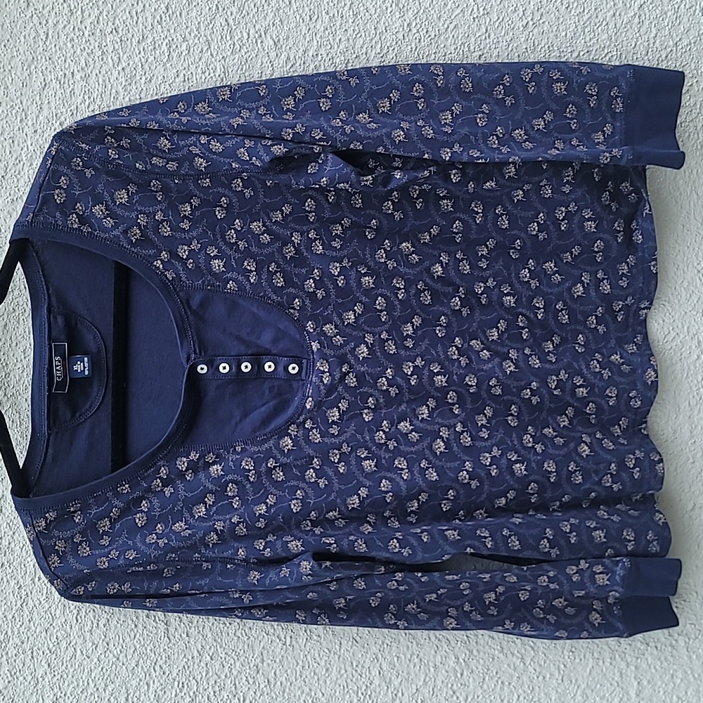 CHAPS szXL floral long sleeve Henley tshirt blouse knit top